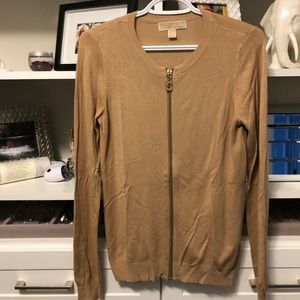 Michael Kors tan zippered cardigan